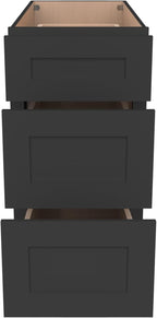 Shaker Style Charcoal Black RTA Solid Wood Base Cabinet with 3 Drawers and Soft Close Feature, 12" W x 24" D x 34.5" H, Perfect for Standalone Use or Kitchen Cabinet Combinations