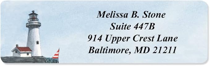 Lighthouse Designer Rolled Name & Address Labels with Elegant Plastic Dispenser