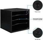 FITUEYES Wood Desk Paper Organizer with 4 Tiers Storage, Desktop File Holder, Document Letter Sorter Tray with Adjustable Shelves, Home Office Wooden Mail Rack, Black