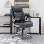 Amazon Basics Ergonomic Executive Office Desk Chair with Lumbar Support, Flip-up Armrests, Adjustable Height, Grey Leather