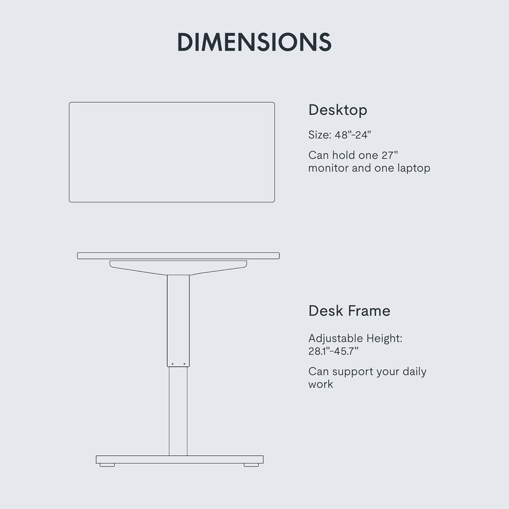 FLEXISPOT EN1 Whole-Piece Standing Desk 48 x 24 Inches Height Adjustable Electric Desk Sit Stand Desk Home Office Desks (Black Frame + Marble Gray Top, 2 Packages)