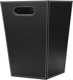 KINGFOM Classic Pu Leather Trash Can Wastebasket, Garbage Container Bin with Handles for Bathrooms, Powder Rooms, Kitchens, Home, Office and and High Class Hotel Square Black