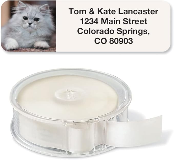 Cute Kittens Rolled Personalized Return Address Mailing Labels with Dispenser, Set of 250, 5 Designs, Small ¾ x 2½ Inch Size, Custom Self-Adhesive Sticker Roll, by Colorful Images