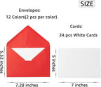 A7 Colorful Envelopes and Blank Cards 24 Pieces A7 Envelopes and 24 Pieces 5x7 Colorful Flat Cards for Weddings, Invitations, Birthday, Baby Shower (White)