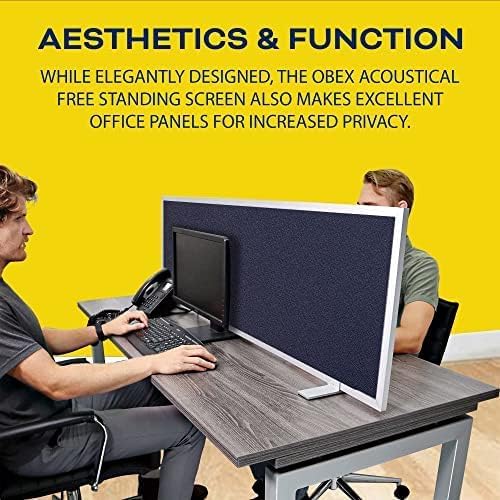 OBEX Acoustical Free Standing Privacy Screen, Cubicle Accessories Desk Privacy Panel, Desk Dividers for Office, Office Furniture Partitions Portable Sound Proof Dividers, 12" x 36", Slate