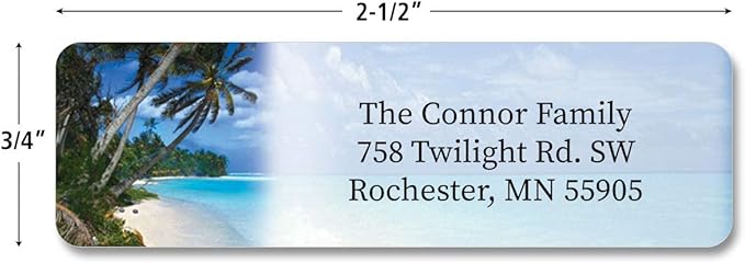 Colorful Images Tropical Paradise Rolled Personalized Return Address Mailing Labels with Dispenser, Customize with Name & Shipping Address, 250 ¾” x 2½” Self Adhesive, Easy Peel Label Roll