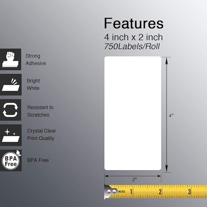 BETCKEY - 4" x 2" (102 mm x 51 mm) Barcode Shipping & Multipurpose Labels Compatible with Zebra & Rollo Label Printer,Premium Adhesive & Perforated [16 Rolls, 12000 Labels]