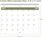 Calendar 2025-2026 for 3 Ring Binder - Calendar 2025-2026 from July 2025 - December 2026, 18 Months Calendar with Premium Paper, 3-Hole Wall Calendar, 8.5" x 11", Green