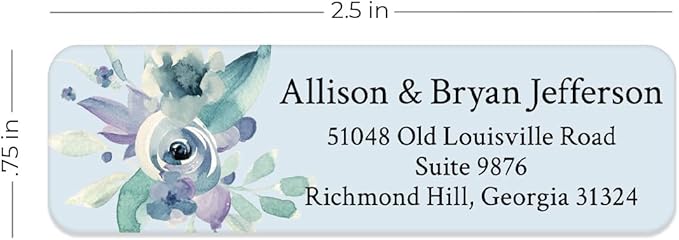 Blue Watercolor Floral Rolled Address Labels / 250 Personalized Return Address Labels/Designer Address Stickers in Elegant Plastic Dispenser