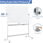 FORTUNO Large Magnetic Mobile Whiteboard 72"x40", Rolling Double Sided Stand Whiteboard on Wheels, Reversible Adjustable Height/Angle Dry Erase Board Easel White Board for Office Classroom