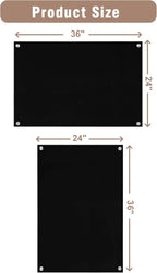 Magnetic Glass Whiteboard，36"x24" Wall Mounted Frameless Dry Erase Board for Office, Home & School Black