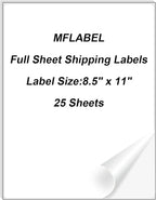 MFLABEL Full Sheet Sticker Labels, Address Labels, White Matte Label Paper, 8-1/2" x 11" Shipping Labels for Laser & Inkjet Printer (25 Labels, 25 Sheets)