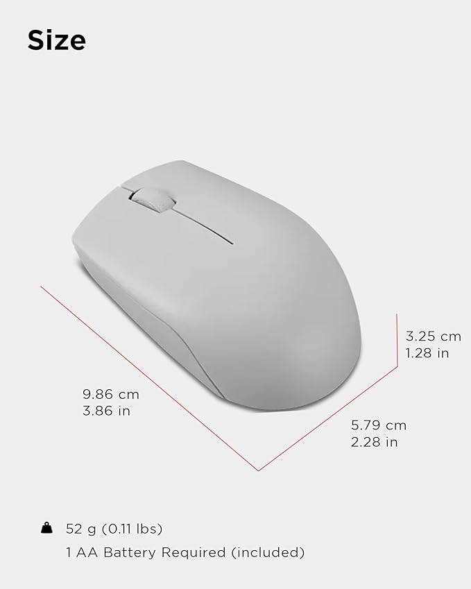 Lenovo 300 Wireless Mouse – Computer Mouse for PC, Laptop with Windows – Ambidextrous Design – 2.4 GHz Nano USB Receiver – 12 Month Battery Life