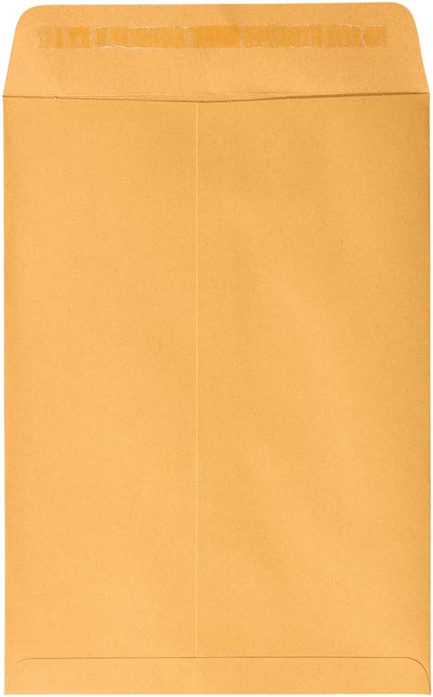 JAM PAPER 7 1/2 x 10 1/2 Open End Catalog Envelopes with Peel and Seal Closure - Brown Kraft Manila - 100/Pack