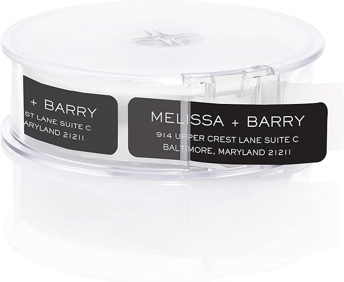 Striking Black Modern Rolled Address Labels/Roll of 250 Personalized Address Labels/Designer Return Address Stickers in Elegant Plastic Dispenser