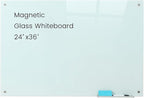 Glass Magnetic White Board - 36 x24 Inches Frameless Dry Erase Glass Whiteboard for Wall, Writing Board for Office, Classroom, Home and Presentation