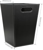 KINGFOM Classic Pu Leather Trash Can Wastebasket, Garbage Container Bin with Handles for Bathrooms, Powder Rooms, Kitchens, Home, Office and and High Class Hotel Square Black