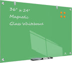 TSJ OFFICE Glass Dry-Erase Board - 36 x 24 Inches Wall Mounted Magnetic Whiteboard, Large Frameless Glass White Board for Office, Home & School, Green