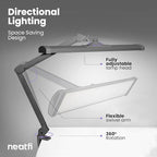 Neatfi Ultra 3,500 Lumen LED Desk Lamp, 45W, 26-Inch Wide Metal Shade, 270 SMD LEDs (Non-CCT with Clamp, Silver)