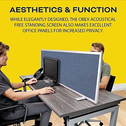 OBEX Acoustical Free Standing Privacy Screen, Cubicle Accessories Desk Privacy Panel, Desk Dividers for Office, Office Furniture Partitions Portable Sound Proof Dividers, 18" x 60", Graphite