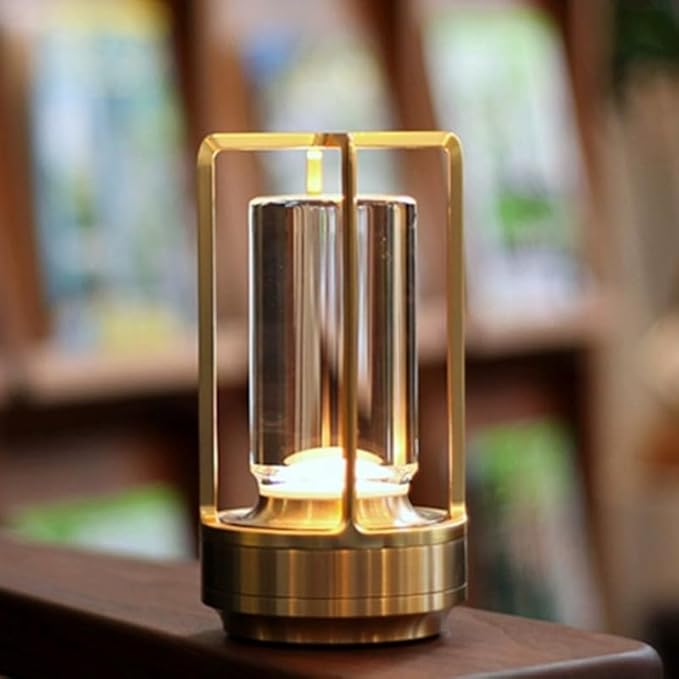Crystal Table Lamp for Indoor and Outdoor, Rechargeable Cordless Lamp, 3-Colour 4000mAh Dimming Battery Powered Small Desk Lamp, Restaurant/Bedroom/Bar/Coffee Shop/Camping Light/nightlight-Gold