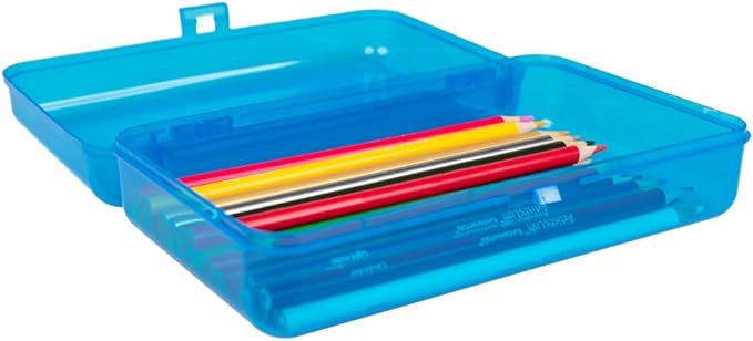 Craft County | Transparent Pencil Box | Colored Utility Box Storage Office Supplies Organizer | Orange