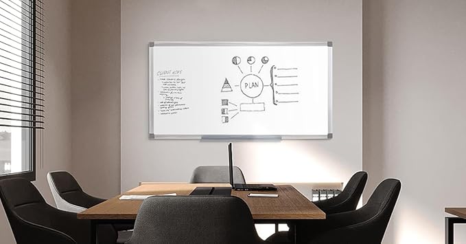 SWANCROWN Magnetic Dry Erase Board 48 x 24 Inches - Large White Board, Silver Aluminum Frame, 4' x 2' Writing Whiteboard for Walls, Home Office, School, Studio