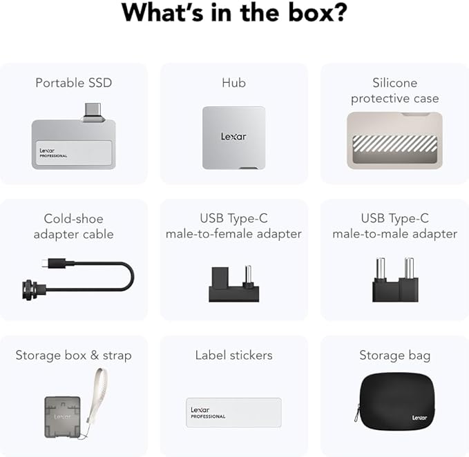 Lexar 2TB Professional Go Portable SSD w/Hub, Supports Apple 4K 60fps ProRes, Up to 1050MB/s, USB 3.2 Gen 2, Rugged, IP65, Ultracompact, Compatible w/iPhone 15/16, External SSD (LSL400S002T-RNSNU)