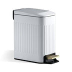 Small Bathroom Trash Can with Lid Soft Close-6L/1.6 Gal Slim Step Garbage Can-Metal Pedal Wastebasket-Narrow Rectangle Garbage Container Bin for Corner Office, Bedroom, Toilet, Live Room-White