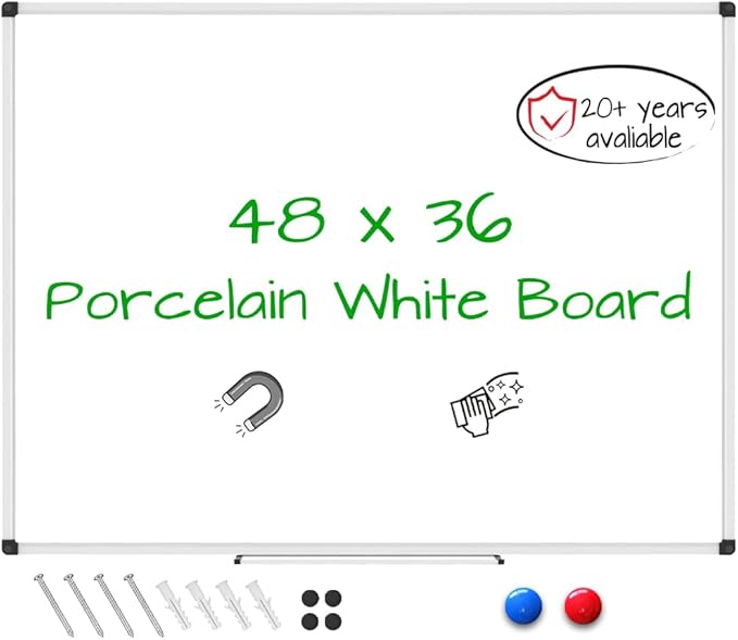 XBoard Porcelain Magnetic Dry Erase Board 48 x 36 Inch, Porcelain Whiteboard Aluminium Frame & Marker Tray
