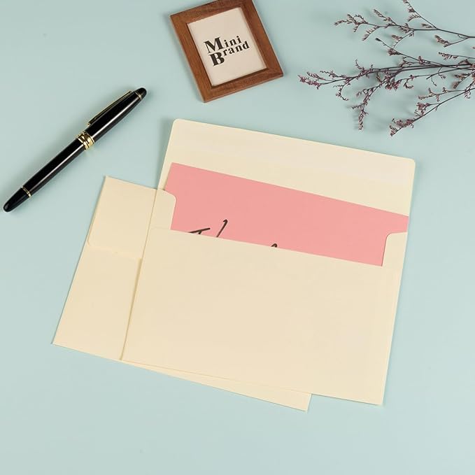 Wishop 100 Pack Cream A7 Envelopes Self-Adhesive 5x7 Envelopes for Invitations, 5x7 Greeting Cards (Cream, 5.24 x 7.21 Inches)