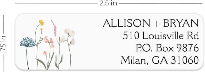 Wildflower Rolled Address Labels / 500 Personalized Return Address Labels/Designer Address Stickers in Elegant Plastic Dispenser