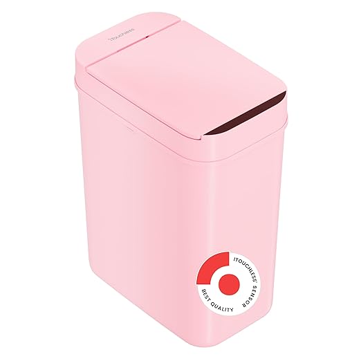 iTouchless 3 Gallon Sensor Pink Bathroom Trash Can, 10 Liter Small Slim Automatic Touchless Garbage Bin with Lid, Smart Narrow Motion Control Commercial Waste Basket for Bedroom, Office
