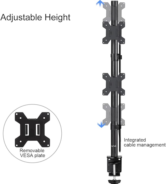 Suptek Dual LED LCD Monitor Stand up Desk Mount for 2 / Two Screens up to 32 inch Extra Tall 31.5" Pole Heavy Duty Fully Adjustable Stand Vertical Array (MD6802)