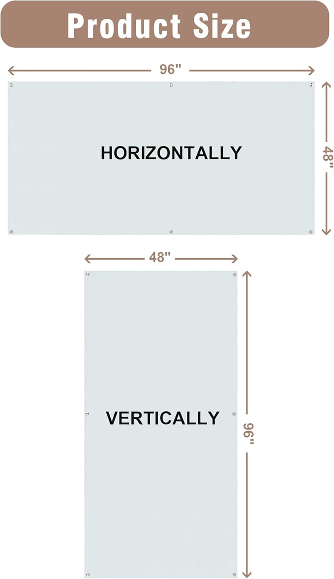 Magnetic Glass Whiteboard，96"x48" Wall Mounted Frameless Dry Erase Board for Office, Home & School White