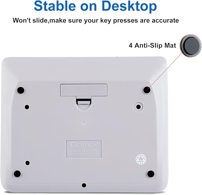 Comix Desktop Calculator Solar Battery Dual Power with 12-Digit Large LCD Display and Large Computer Keys Standard Function Calculator for Home Office School, White(2 Pack)