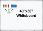 Dry Erase Board for Wall Aluminum Presentation Magnetic Whiteboard with Long Pen Tray, Wall-Mounted White Board for School, Office and Home (40"x30")