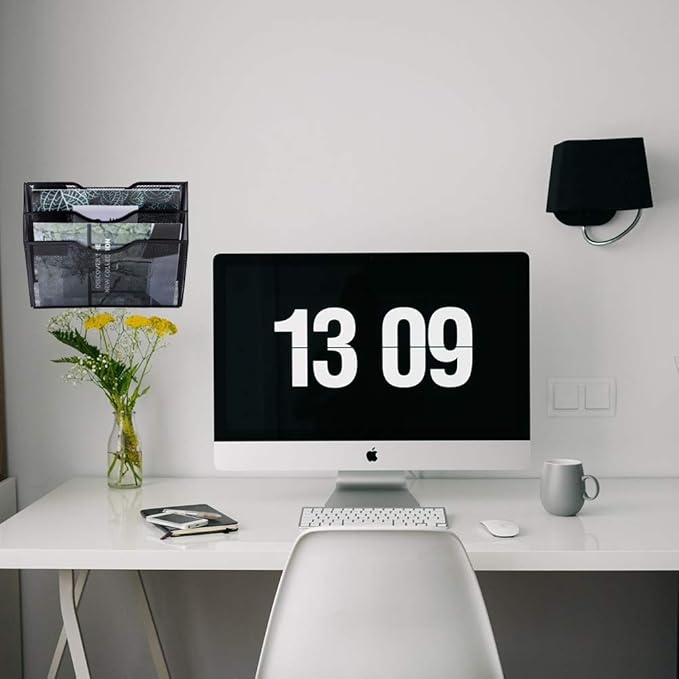 EASEPRES 3 Pocket Mesh Hanging Wall File Organizer, Wall Mounted Mail Paper Document Folder Holder, Clipboard Storage Organization Magazine Rack with Nametag Label for Office Home School, Black