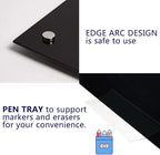 48" x 36" Magnetic Black Glass Board - Frameless Tempered Glass Dry Erase Blackboard with Marker Tray & Eraser, Premium Interactive Whiteboard- Frosted Surface for Office, Classroom, or Home