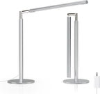 Metal Desk Lamp for Home Office - Foldable LED Table Lamp for Reading, 4 Color & 6 Brightness, 15W Dimmable Desk Light with Flexible Arm, Eye-Caring Desktop Lamp for College Dorm, Silver