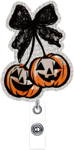 Halloween Badge Reel Retractable Autumn Coquette Pumpkin with Black Bow Acrylic Alligator Clip Halloween Badge Clip ID Card Holder Gifts for Medical Worker Teacher Doctor Cute Halloween Badges Holder