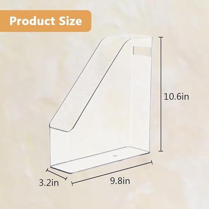 2 Pack Clear Acrylic Magazine File Holder Plastic Desk Organizer with Handle, Acrylic Vertical File Folder Bin Storage File Folders Magazine Rack Document Storage Organizer for Home Office