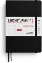 LEUCHTTURM1917 - Weekly Planner Hardcover Medium (A5), 18-month, Jul. 2025 - Dec. 2026, English, Black