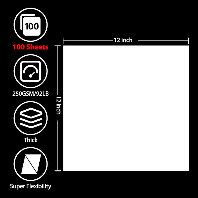 OcePor 100 Sheets White Cardstock 12” x 12”, 92lb/250gsm Black Card Stock, Thick Card Stock Paper, Heavy Cardstock Paper for Printer, Resume, Scrapbooks, Art, Crafts, Business Cards