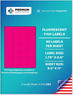 Premium Label Supply Bright Neon Color Fluorescent Sticker Labels - 1.75" x 0.5" Return Address Labels - (Fluorescent Pink, 40,000 Labels)