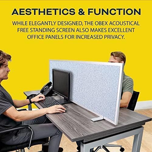 OBEX Acoustical Free Standing Privacy Screen, Cubicle Accessories Desk Privacy Panel, Desk Dividers for Office, Office Furniture Partitions Portable Sound Proof Dividers, 12" x 60", Overcast