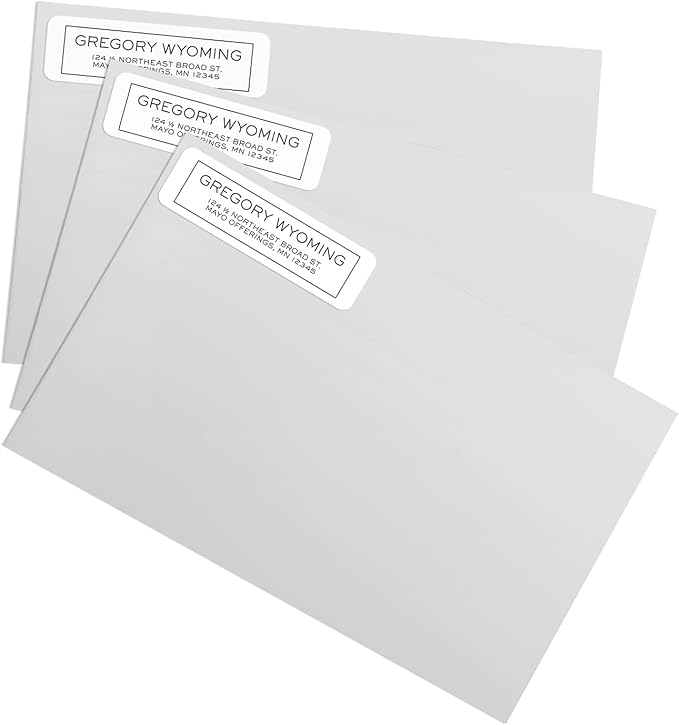 Simple Modern Outline Rolled Address Labels/Roll of 250 Square Box Personalized Address Labels/Designer Return Address Stickers in Elegant Plastic Dispenser