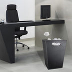 Pu Leather Trash Can for Bedroom, 16L/4.2 Gallon Office Wastebasket with Handles for Near Desk, Black Bathroom Garbage Cans for Home Decorative, Square Waste Basket Bin for Dorm Easy to Clean