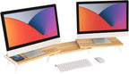 loukin Dual Monitor Stand Riser for Desk, 43.6"*8.2"*3.2" Large Computer Stand for 2 Monitors, Laptop, Printer, Length and Angle Adjustable Computer Shelf, Home Office,Max 43.6" Length Natural