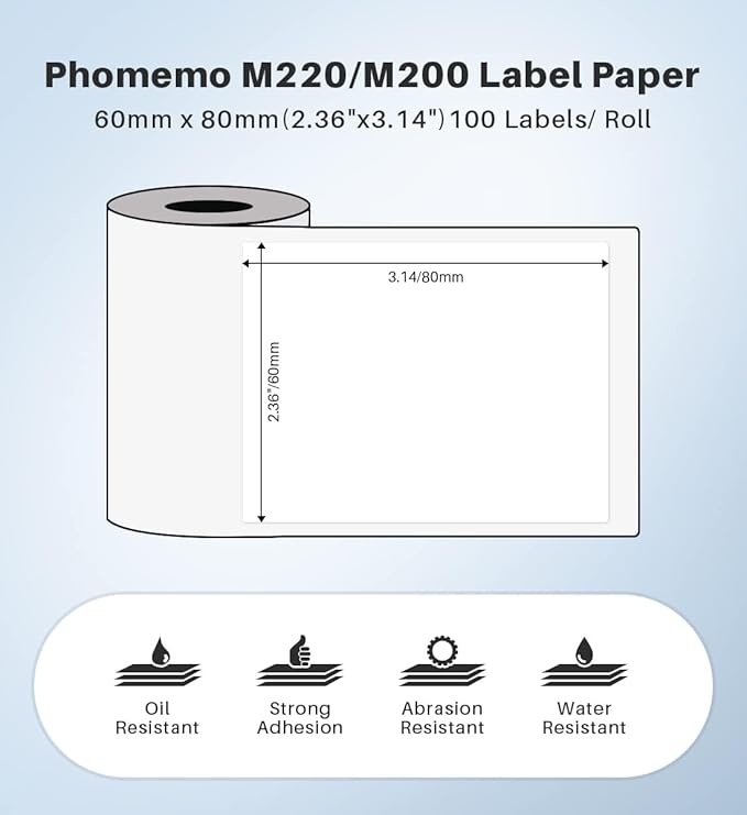 Phomemo 2.36" x 3.14" Multipurpose Labels, Thermal Sticker Label, Premium Adhesive,Compatible with M220 M250 M260 M221 M200 Printer for Logo Design, QR Code, Name Tag, Inventory, 3 Rolls